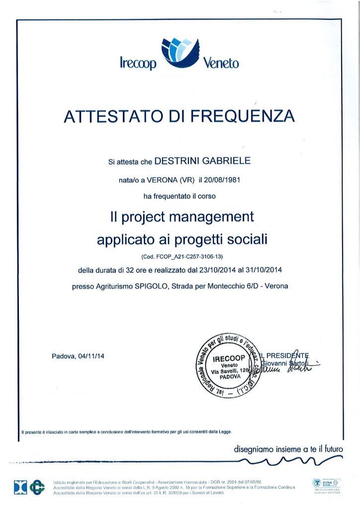 RICONOSCIMENTI E ATTESTATI Gabriele Destrini Consulting